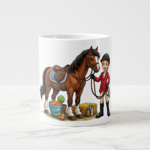 Taza De Café Gigante Jinete Joven Feliz Con Hermoso Caballo Dibujo Anim