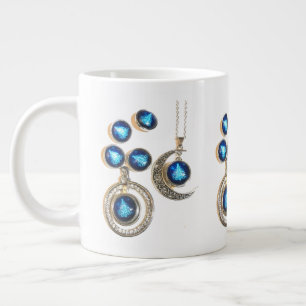 Taza De Café Gigante joyas navidades Árbol azul negro brillante Luna