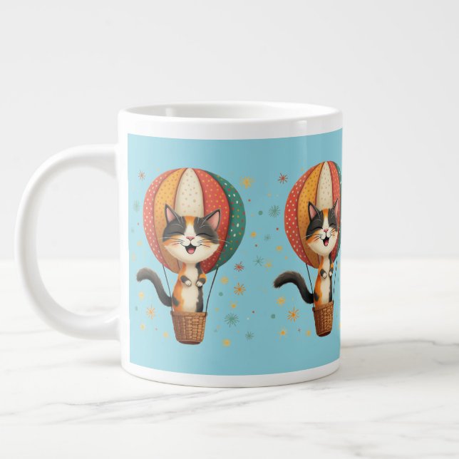 Taza De Café Gigante Joyful Calico Cat Sky Adventure Ilustracion (Izquierda)