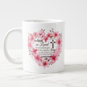 Taza De Café Gigante Juan 3:16 Versículo de la Biblia del Corazón Flora