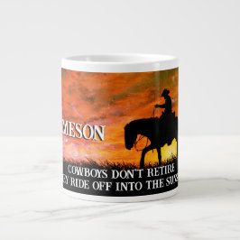 Taza De Café Gigante Jubilación de vaqueros, caballos y atardecer