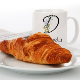 Taza De Café Gigante Jubilación Floral delicada monograma acuarela