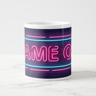 Taza De Café Gigante Juego genial y colorido en letrero de neón simulad