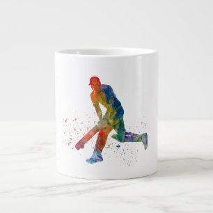 Taza De Café Gigante Jugador de críquet en acuarela
