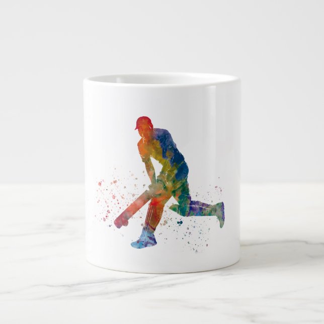 Taza De Café Gigante Jugador de críquet en acuarela (Frente)