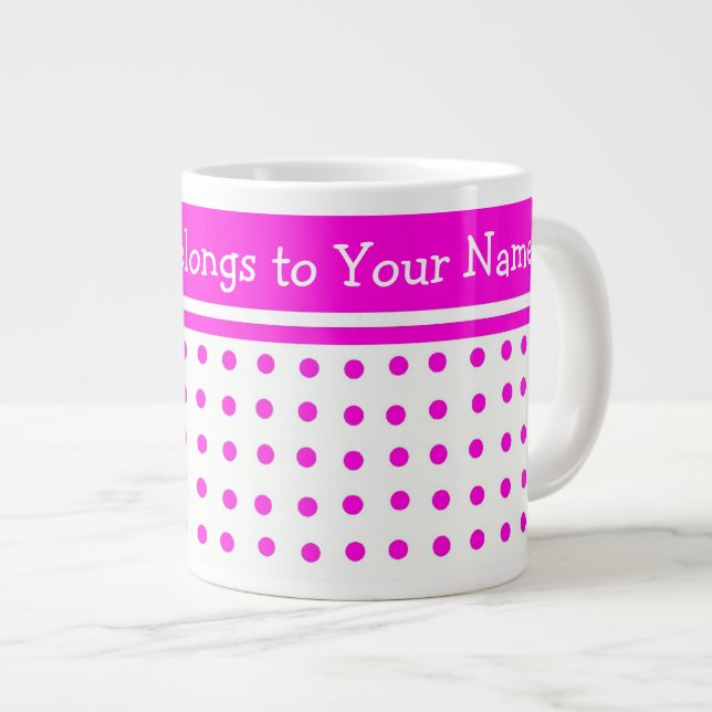 Taza De Café Gigante Jumbo con punto de polka rosa bonito a Personaliza (Derecha)