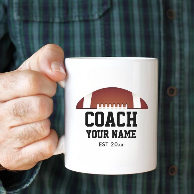 Taza De Café Gigante Jumbo de apreciación personalizado del entrenador  (Personalized Football Coach Appreciation Jumbo Giant Coffee Mug)