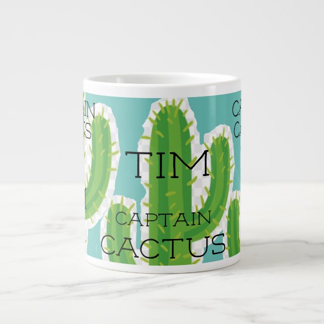 Taza De Café Gigante Jumbo de diseño especial "Captain Cactus" (Frente)