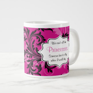 Taza De Café Gigante Jumbo enrollado rosado y negro del monograma 20