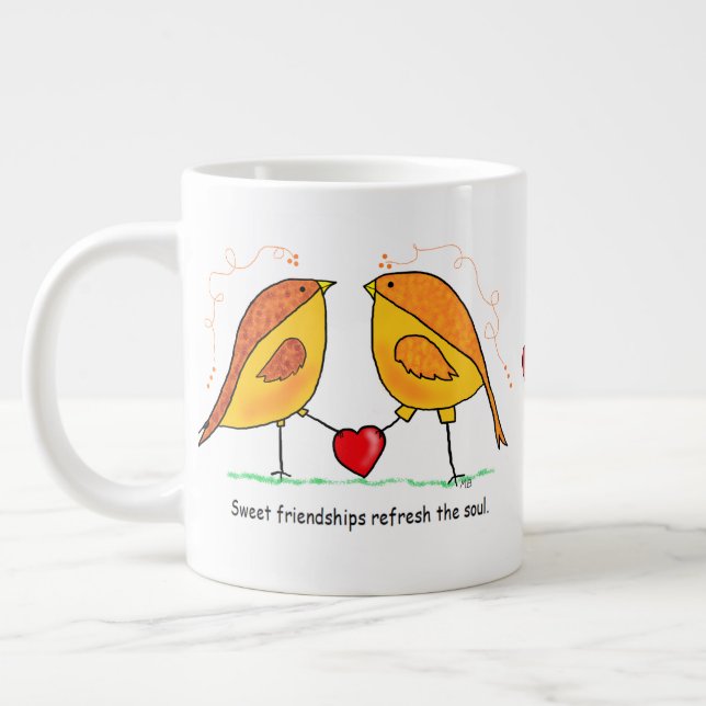 Taza De Café Gigante JUMBO Mug Aves de amistad dulces (Izquierda)