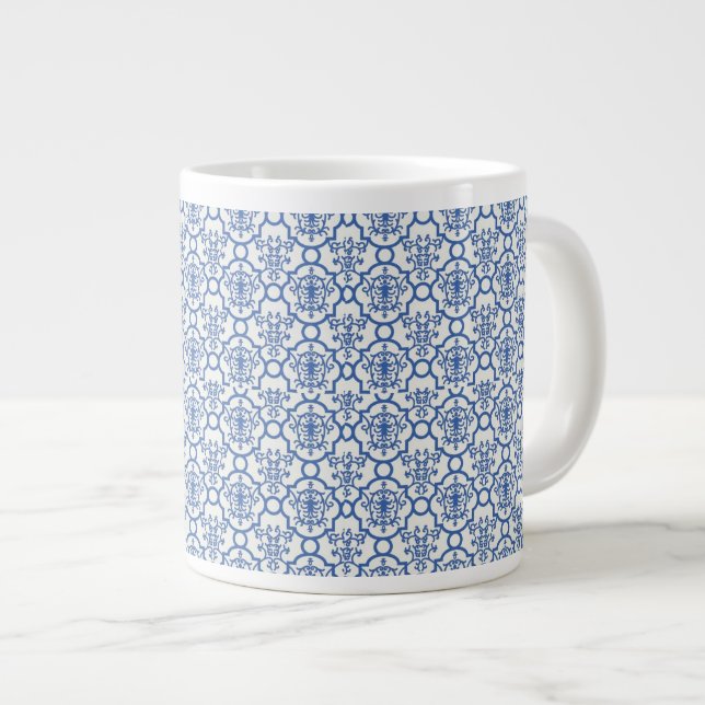 Taza De Café Gigante Jumbo Mug-Blue Damask (Derecha)