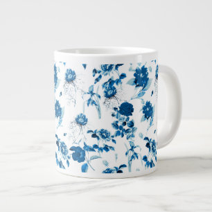 Taza De Café Gigante Jumbo Mug-Blue Floral Coffee Mug
