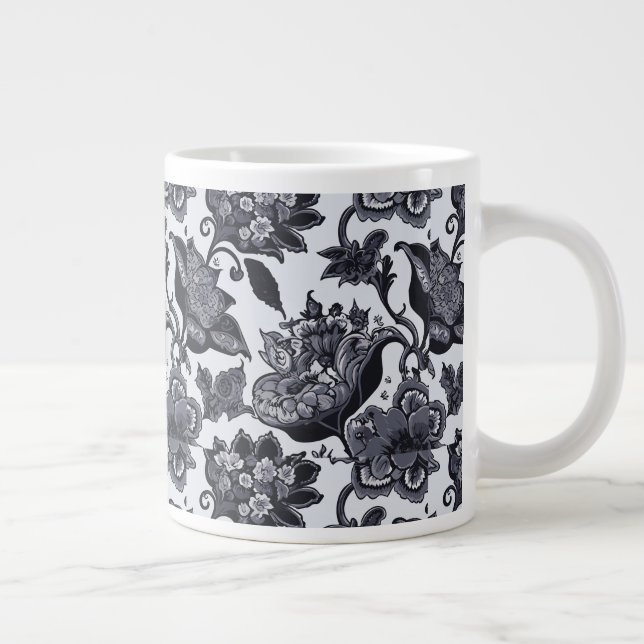 Taza De Café Gigante Jumbo mug con un patrón floral negro (Derecha)