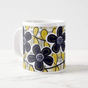 Taza De Café Gigante Jumbo Mug de flores negras y doradas