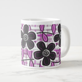 Taza De Café Gigante Jumbo Mug de flores negras y moradas