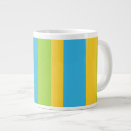 Taza De Café Gigante Jumbo Mug: franjas turquesa, amarillas y verdes