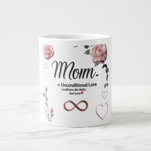 Taza De Café Gigante Jumbo Mug - Mamá, amor infinito con Rosas y corazo