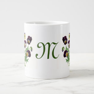 TAZA DE CAFÉ GIGANTE JUMBO MUG PANSY ILUSTRACION PERSONALIZADO INICIAL