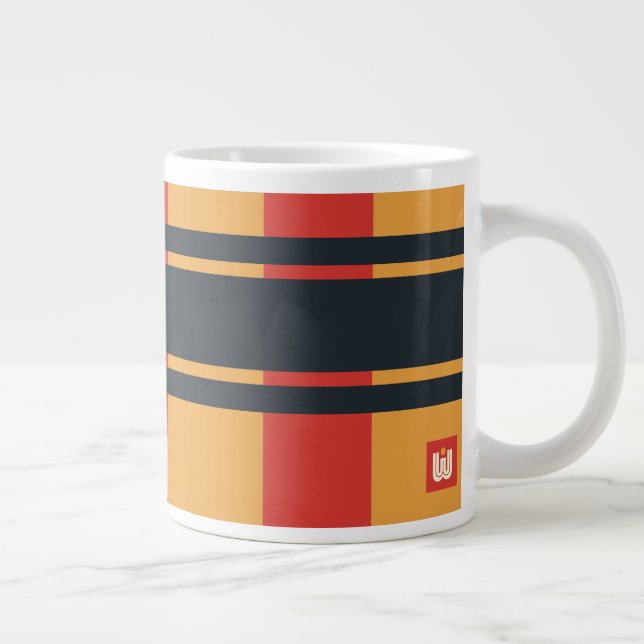 Taza De Café Gigante Jumbo Plaid Red Yellow Blue Stripe (Derecha)