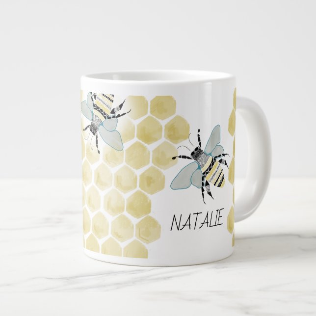Taza De Café Gigante Jumbo Zen Doodle Bee Mug PERSONALIZADO (Derecha)