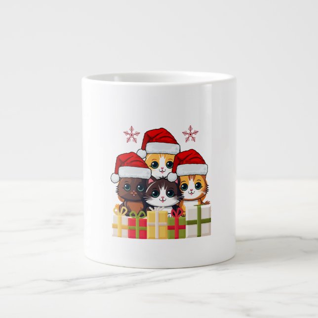 Taza De Café Gigante Kawaii Christmas kitten in Santa Hats T-Shirt (Frente)
