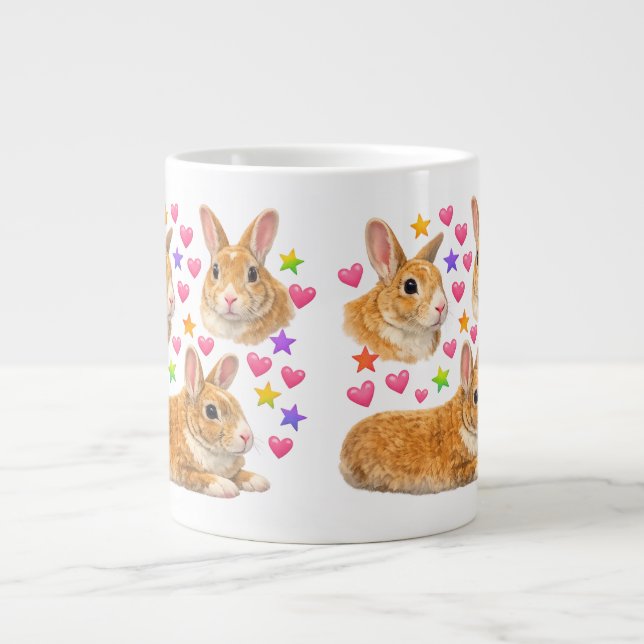 Taza De Café Gigante kawaii cute y2k rainbow rabbit bunny (Frente)