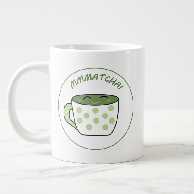 Taza De Café Gigante Kawaii sonriente Matcha (Izquierda)