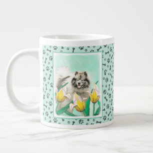 Taza De Café Gigante Keeshond en tulipanes pintando arte original del p