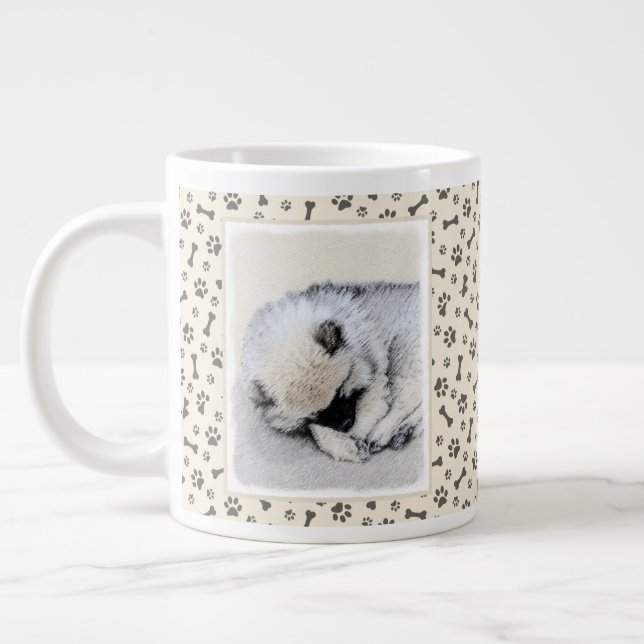 Taza De Café Gigante Keeshond Sleeping Pinting Pintura Original De Perr (Izquierda)