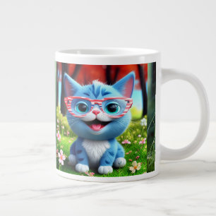 Taza De Café Gigante Kitten azul lindo sonriente-55665