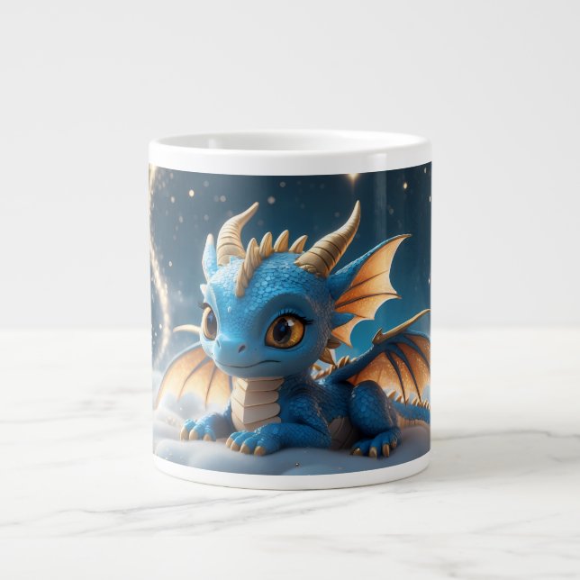 Taza De Café Gigante Kleiner blauer Dino auf einer Wolke  (Frente)