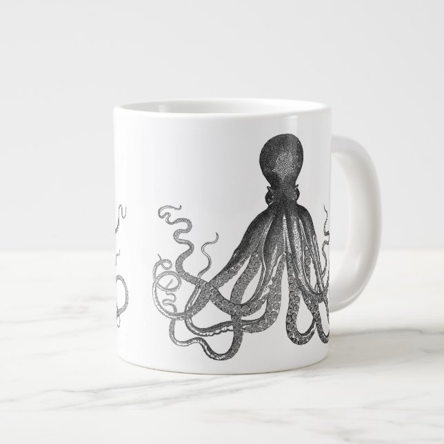 Taza De Café Gigante Kraken - pulpo gigante negro/Cthulu (Derecha)
