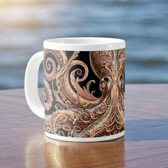 Taza De Café Gigante Kraken Steampunk Octopus Ornate Gold y Black (Subido por el creador)