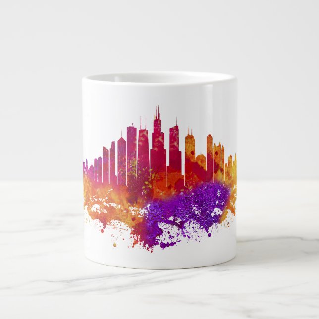 Taza De Café Gigante La acuarela del Skyline de Chicago en blanco (Frente)