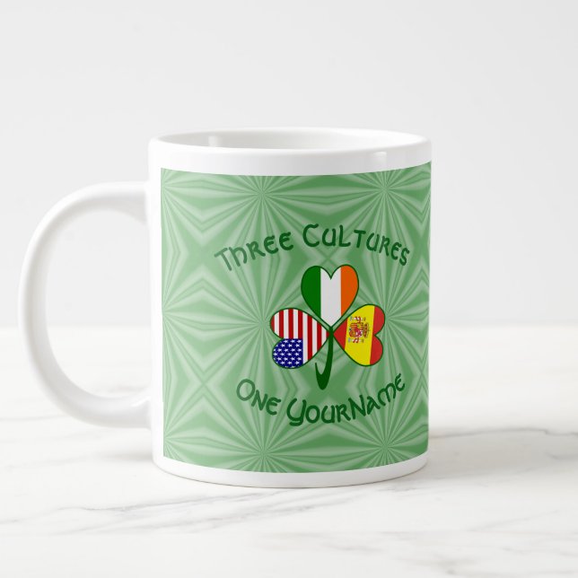 Taza De Café Gigante La bandera irlandesa de EE.UU. Shamrock personaliz (Izquierda)