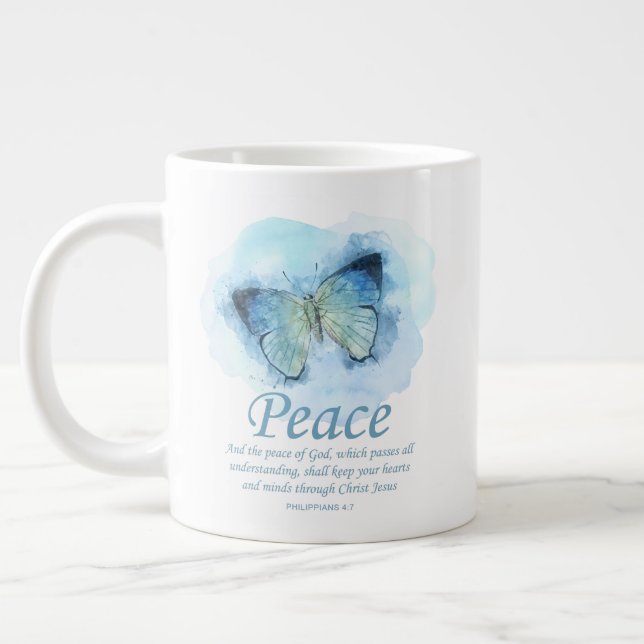 Taza De Café Gigante La Biblia Cristiana Femenina Verse Butterfly:Paz (Izquierda)