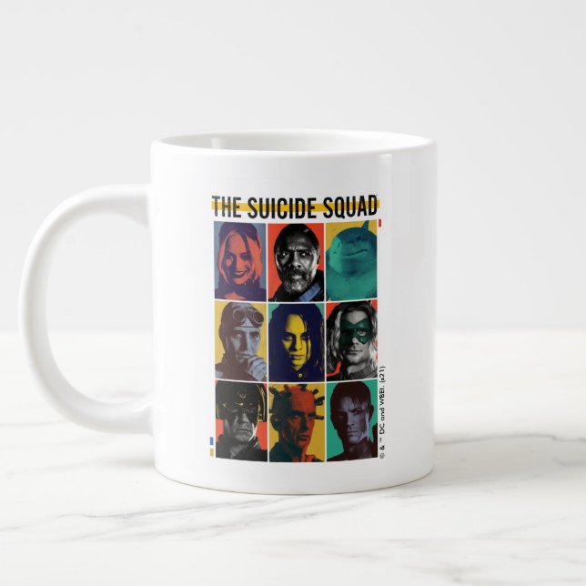 Taza De Café Gigante La brigada suicida | Retro Grid Con Harley Quinn (Izquierda)