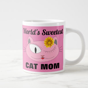 Taza De Café Gigante La cara de gato rosa del CAT MOM más dulce del mun