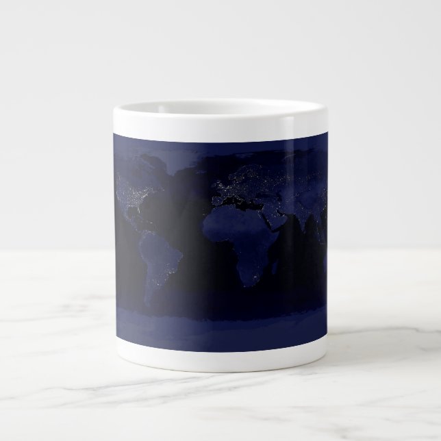 Taza De Café Gigante La ciudad del Mapa Mundial de la Tierra se ilumina (Frente)