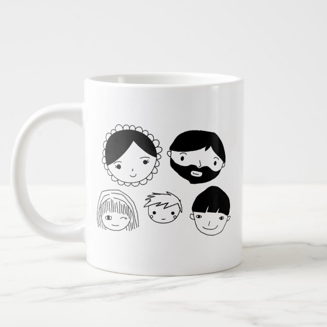Taza De Café Gigante La familia hace frente al dibujo animado (Izquierda)