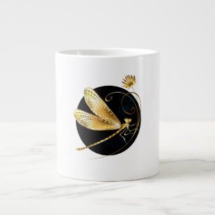 Taza De Café Gigante La libélula dorada en círculo negro