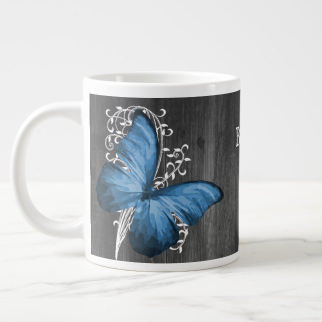 Taza De Café Gigante La mariposa azul-rusa personalizada (Izquierda)