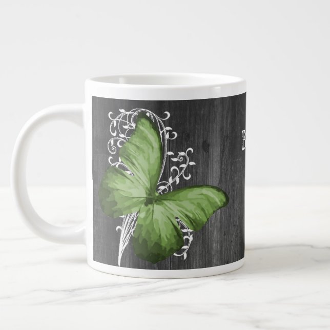 Taza De Café Gigante La mariposa rusa verde personalizada (Izquierda)