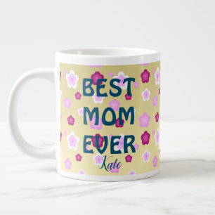 Taza De Café Gigante La mejor mamá rosa moderna siempre flor en patrón