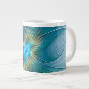 Taza De Café Gigante La pequeña flor fractal azul moderna belleza oro