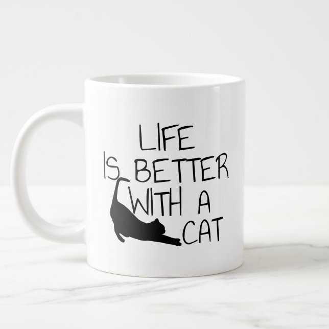 Taza De Café Gigante La vida es mejor con un gato (Izquierda)