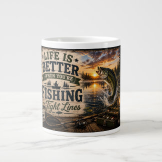 Taza De Café Gigante La vida es mejor cuando estás pescando – Diseño de