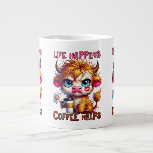Taza De Café Gigante La Vida Sucede El Café Ayuda  (Frente)