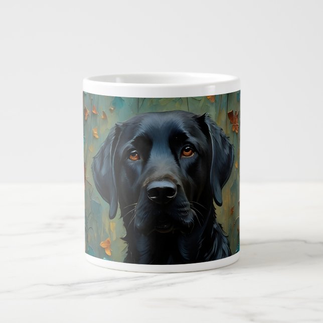 Taza De Café Gigante Labrador negro en hojas (Frente)