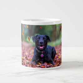 Taza De Café Gigante Labrador negro en hojas de otoño